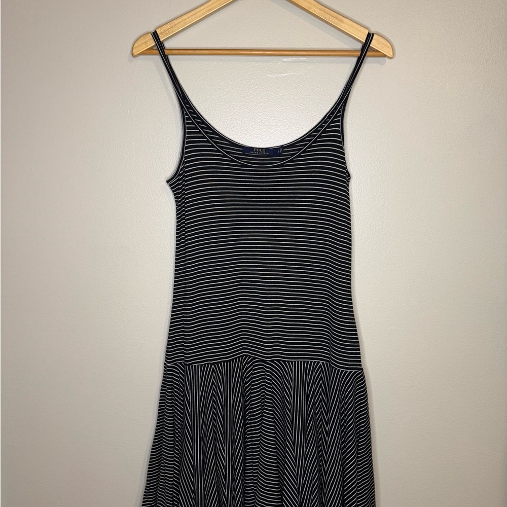 Polo by Ralph Lauren Black and White Striped Midi Dress Size Small